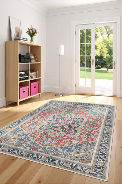Fiesta Home Kiremit Lacivert Klasik Madalyon Desenli Kaymaz Taban Yıkanabilir...
