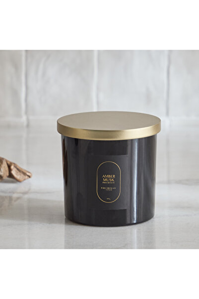 Home Box شمعة رابيا ميدنايت أمبر مسك معطرة في وعاء زجاجي مع فتيلين - 300 غرام