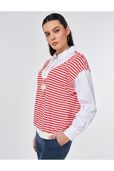 KYR 100% Cotton Line Pattern Sweatshirt Red