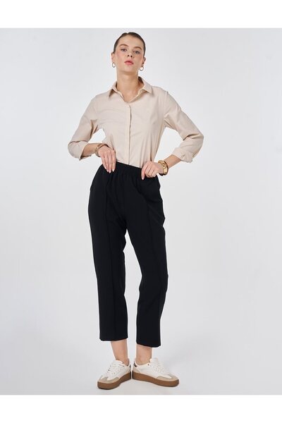 Kayra Grass Stitched Pipe Leg Trousers Black