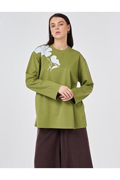 KYR Printed Detailed Knitted Sweatshirt Matcha Green