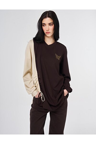 Kayra Tunica din bumbac pieptănat cu detaliu încrețit, maro închis