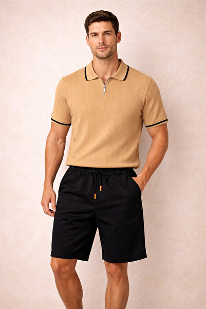 oneoff Men's Zippered Polo Collar Shorts Sports Set Summer Casual Combination