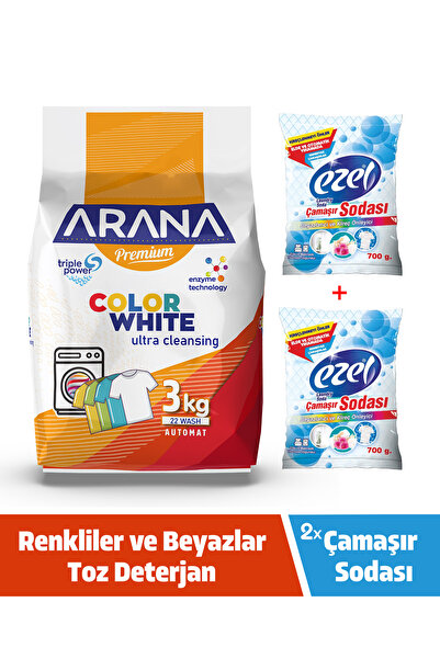 ARANA Toz Çamaşır Deterjanı Renkliler Ve Beyazlar İçin 3 Kg + Çamaşır Sodası ...