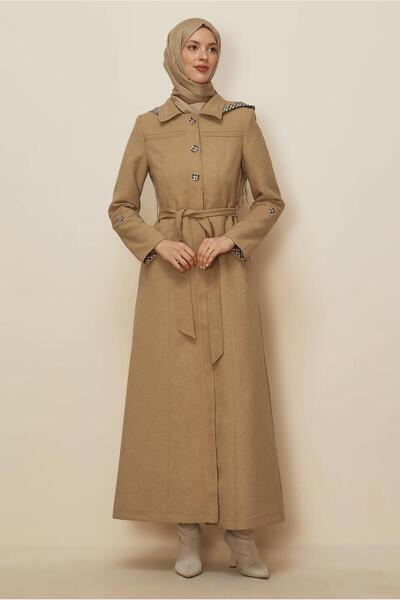 Alvina Belted Houndstooth Pattern Detailed Coat 10686