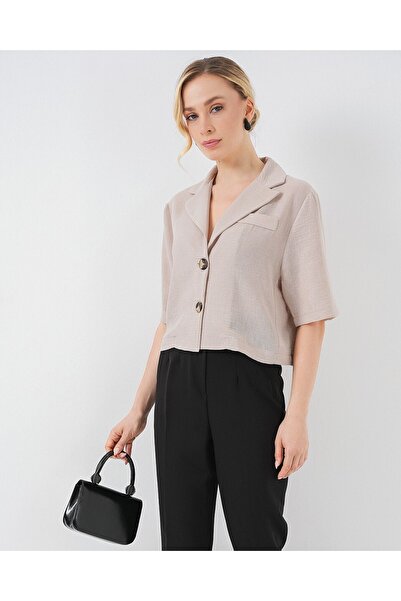 Modamorfo 0706 Crop Linen Jacket - Beige