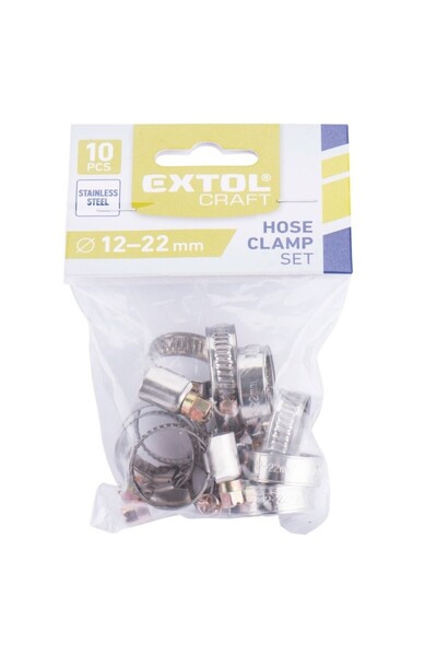 EXTOL CRAFT Set de 10 cleme de furtun, Extol, oțel inoxidabil, 12-22 mm, 70502