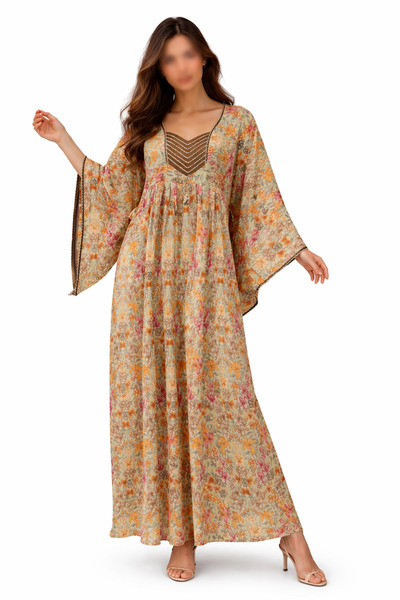 RONZA Silk jalabiya with French sleeves