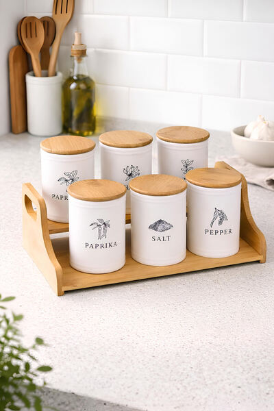 tutku home 6'lı Bambu Standlı Baharat Takımı
