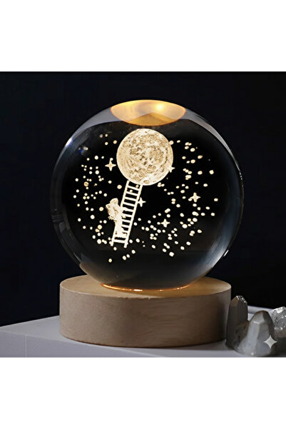 TeknoEser Astronot Ay Tasarımlı Cam Küre Gece Lambası 3D Lazer İşleme Dekorat...