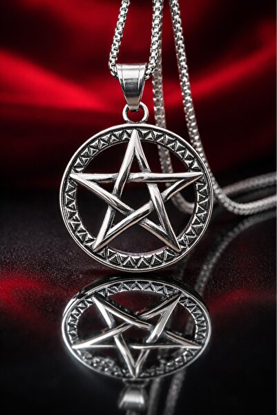voyageaccessory Gotik Pentagram Yıldız Kolye Paslanmaz Çelik Unisex Wicca Spi...