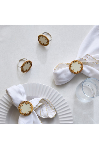 Home Box Woodlux 4-Piece Wooden Napkin Ring Set - 10x10 cm