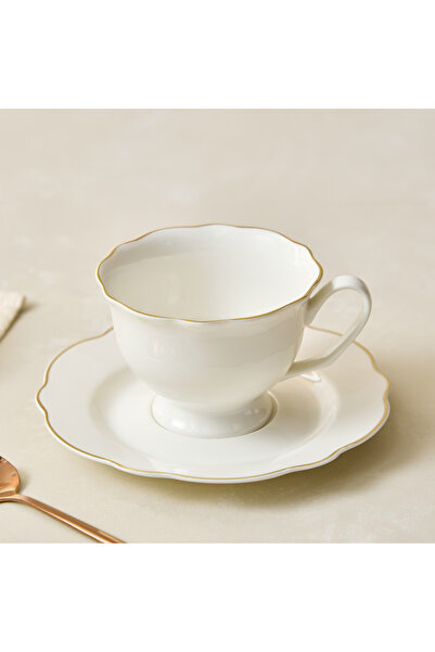 Generic Ivory New Bone China Rim Tea Cup and Saucer - 220 ml