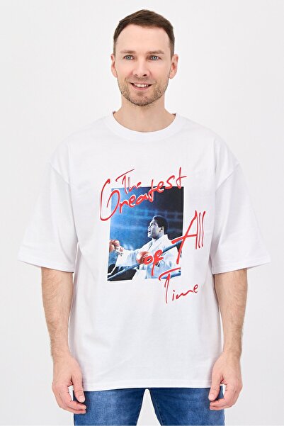 ALI Men Crew Neck Short Sleeve Graphic Print T-Shirts, White