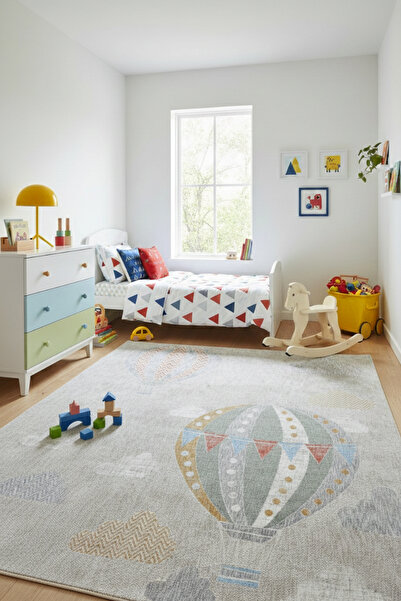DIORA HALI Krem Bulutlu Balonlu Yumuşak Dokulu Unisex Makine Halısı