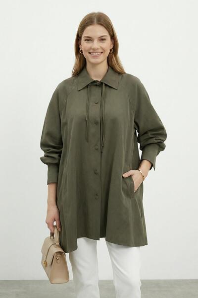 Puane Women's Shirt with Collar, Front Buttons and Lace Detail -10772Gml - Khaki