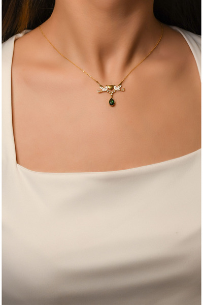 güneyler altın YEŞİL TAŞLI ÇİFT KUŞ KOLYE 22 AYAR A064730