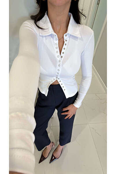 BİRCANÇİL Herta White Polo Collar Buttoned Blouse