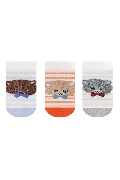 Bross Cat Patterned Baby Boy 3-Piece Booties Socks
