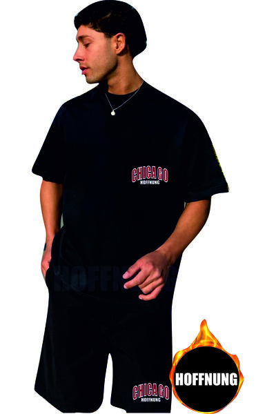 HOFFNUNG Unisex Casual Short Sleeve Set with Chicago Print Outdoor Spring/Sum...