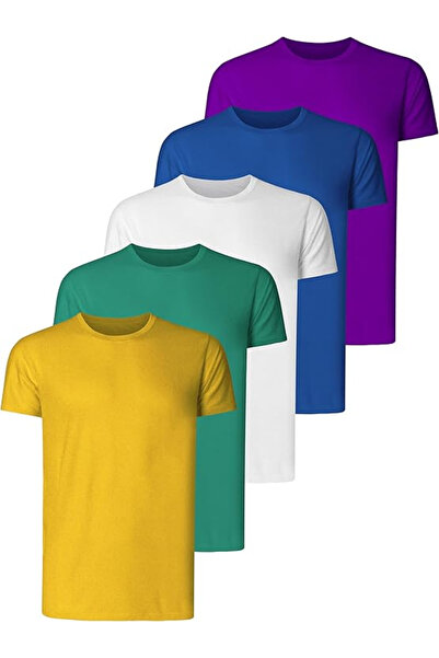 OEM Set of 5 breathable sports t-shirts for men, Green/Purple/Navy/Yellow/Whi...