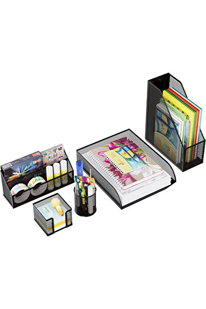 OEM Black metal mesh desk organizer, 5 individual pieces