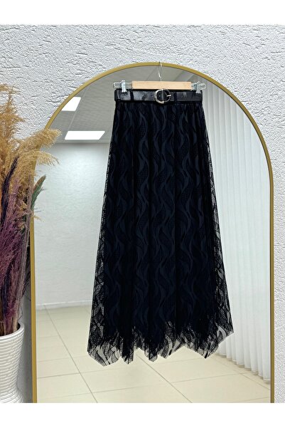 BENAHOLL Ilıca Belted Flocked Pattern Skirt-Aa4429 Black