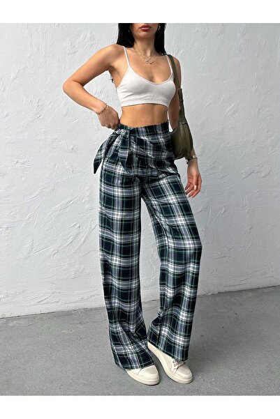 VESS MODA Scarf Detailed Bk Model Plaid Trousers