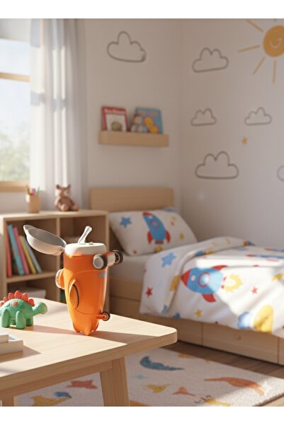 Makkam Home Pervaneli Uçak Turuncu Matara Askılı ve Tekerlekli 500ml Eğlencel...