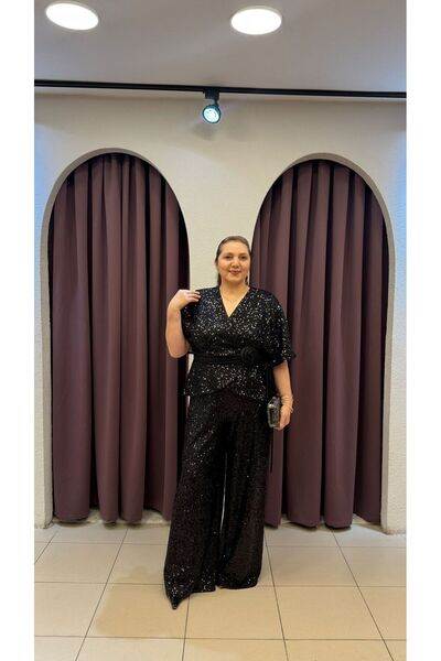 SUNAYBUTİK SİYAH PAYETLİ PANTOLON