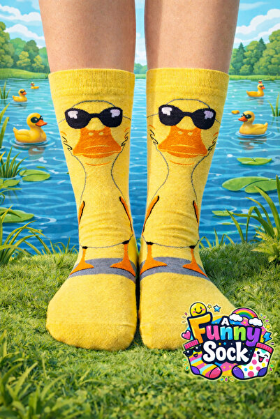 Funnysocksonline Eğlenceli Ördek Desenli Sarı Çorap