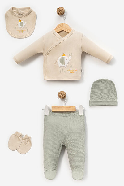 Bebitof Cute Elephants Patterned 5-Piece Newborn Hospital Release Bodysuit Set