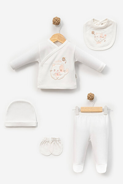 Bebitof Cute Cat and Bee Patterned 5-Piece Newborn Hospital Discharge Bodysui...