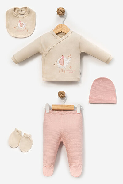 Bebitof Cute Elephants Patterned 5-Piece Newborn Hospital Release Bodysuit Set