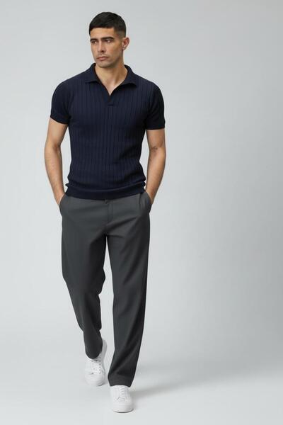 LİKRA Tricou tricotat cu guler polo, slim fit, pentru bărbați, de vară, moder...