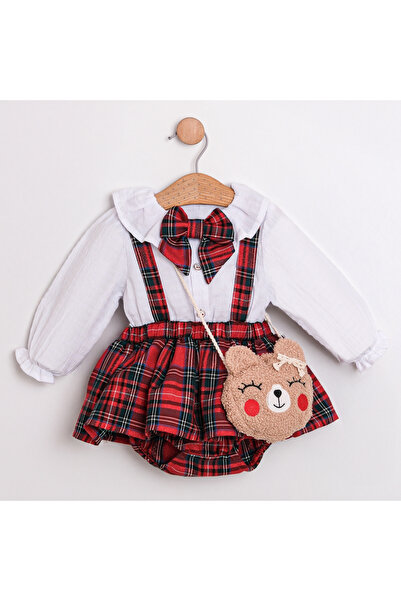 Coolimino Plaid Baby Girl Romper Set with Bear Bag