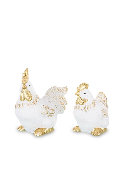 DecoDepot Figurina gaina, alb/auriu, 14,5x9x14 cm/11x7,5x9 cm