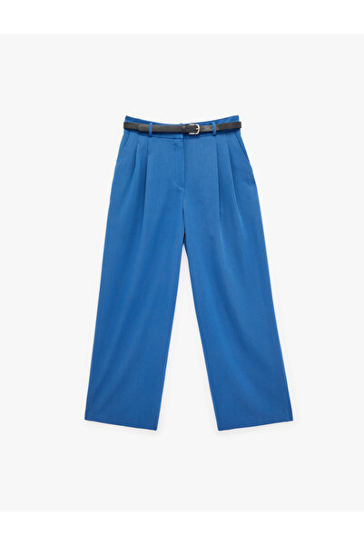 Koton Viscose Blend Belted High Waist Wide Leg Trousers