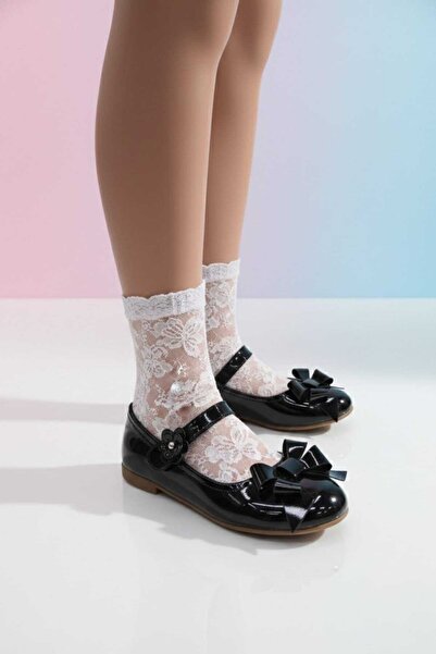 Weynes Girl's Black Ribbon Detailed Comfortable Ballerinas Wsb3136