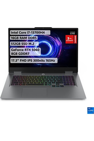 LENOVO LOQ Intel Core i7 13700HX 16GB 512GB SSD RTX5060 Freedos 17.3" Taşınab...