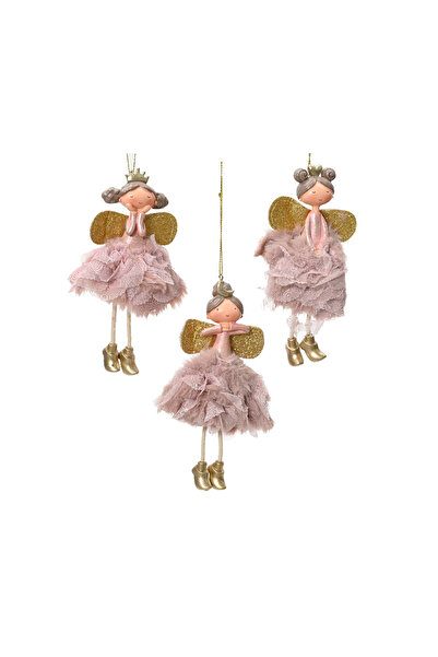 DecoDepot Figurina ingeras textil, cu agatatoare, roz/auriu, 5.4x12.5 cm