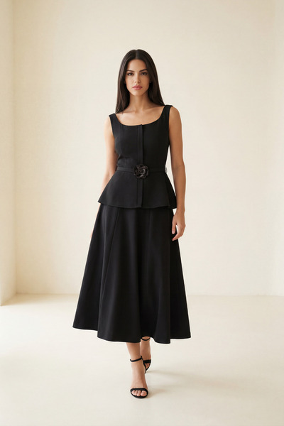 Setre Μαύρο φόρεμα μίντι σε σχήμα ψαριού, χωρίς μανίκια, με λεπτομέρεια αξεσο...