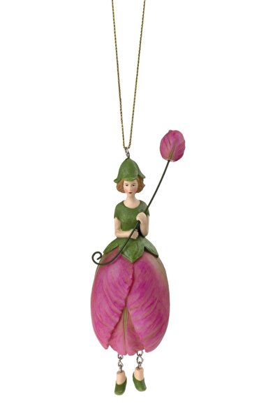DecoDepot Figurina cu agatatoare Flower Girl Lalea, 13 cm