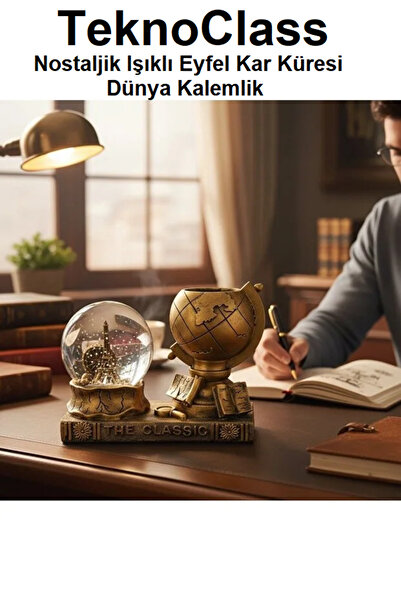 TeknoClass Nostaljik Masa Üstü Süsü Işıklı Eyfel Ve Big Ben Kar Küresi Dünya ...