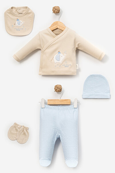 Bebitof Cute Elephants Patterned 5-Piece Newborn Hospital Release Bodysuit Set