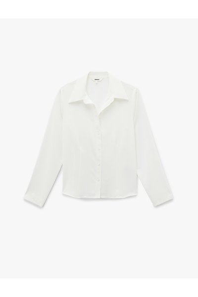 Koton Regular Fit Buttoned Long Sleeve Spread Collar Satin Shirt