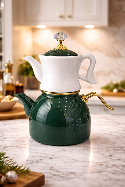 HOMEDEFNE PORSELEN DEMLİKLİ EMAYE ÇAYDANLIK