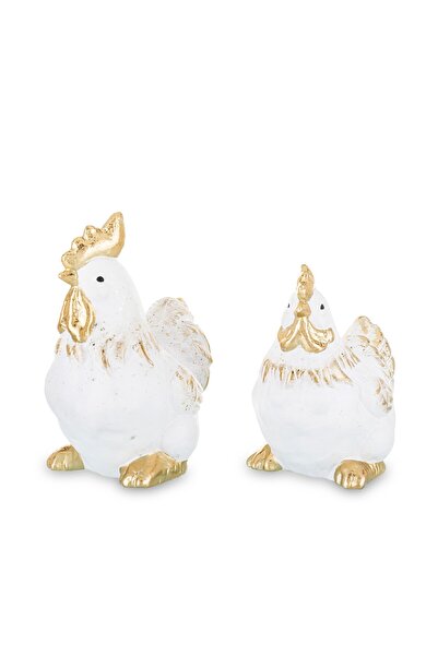 DecoDepot Φιγούρα κοτόπουλου, λευκό/χρυσό, 19x10.5x17.5 εκ./14.5x9.5x12 εκ.