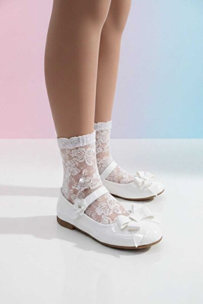 Weynes Girl's White Ribbon Detailed Comfortable Ballerinas Wsb3136