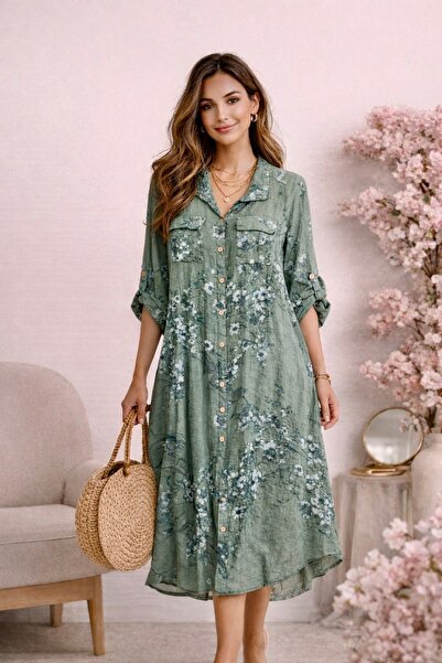 lare Italian Cotton Front-Buttoned Dress